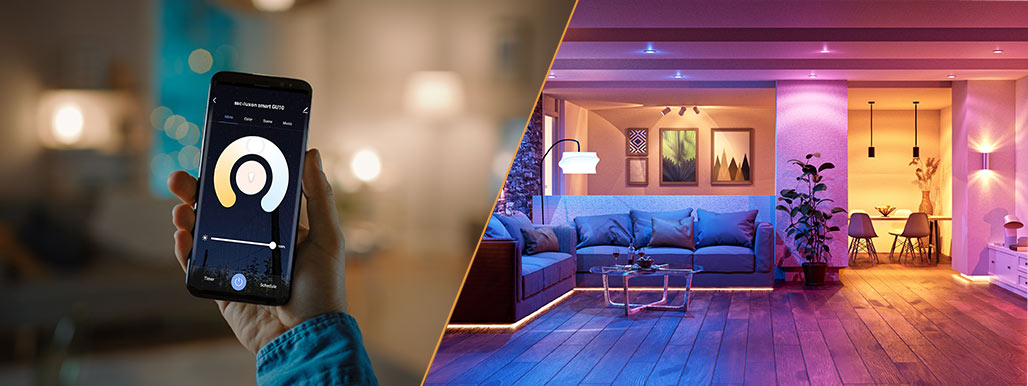 Wohnzimmer mit RGB Smart Home Beleuchtung